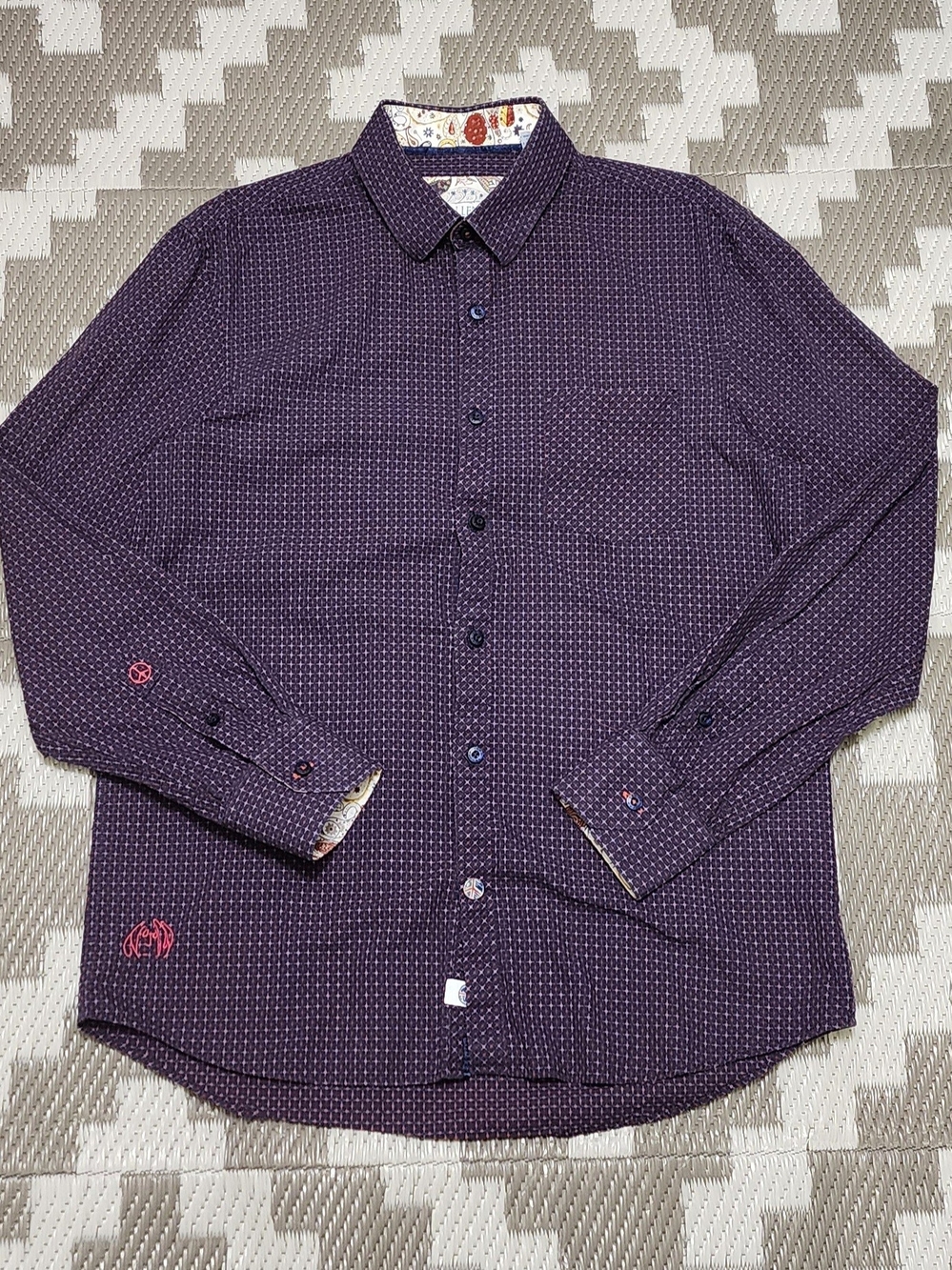 John Lennon by English Laundry Men's Button-Up Shirt M Purple Geo Pockets